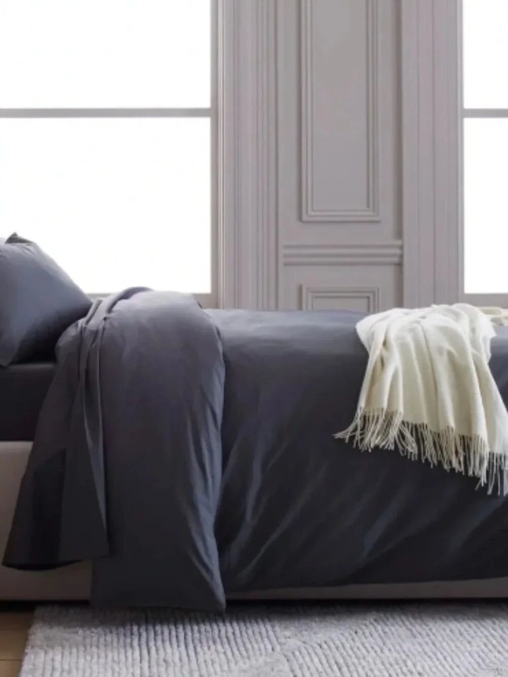 New! Quince Queen Classic 100% Organic Cotton Duvet Cover in Graphite Grey